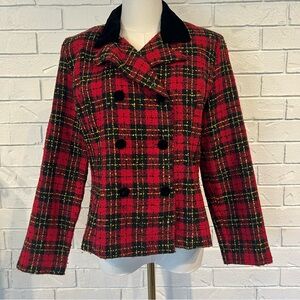 Vintage 90s J.W. Treci Double Breasted Red Plaid Blazer M